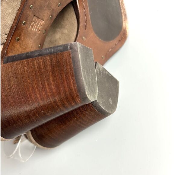 Frye Dani Shield Sling Peep Toe Ankle Booties Sandals Tan Suede Size 7 - Picture 13 of 15